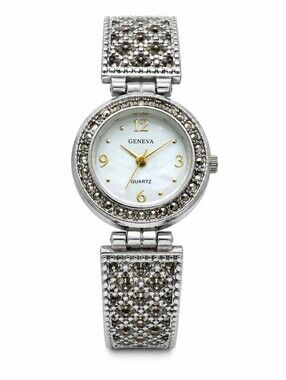 George Women's Silver Tone Crystal Accent Quartz Watch with Mother of Pearl Dial